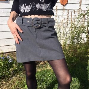 Grey Skool Girl Belted Mini Skirt